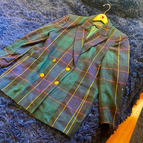 Vintage Authentic Escada Green Plaid Tartan Blazer Size 42 Mad OG Status - Picture 4 of 15